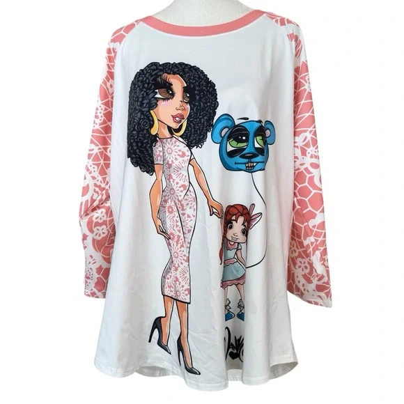 SANDONER 2018 limited edition doll graphic pullover top, RARE, size XL/2XL